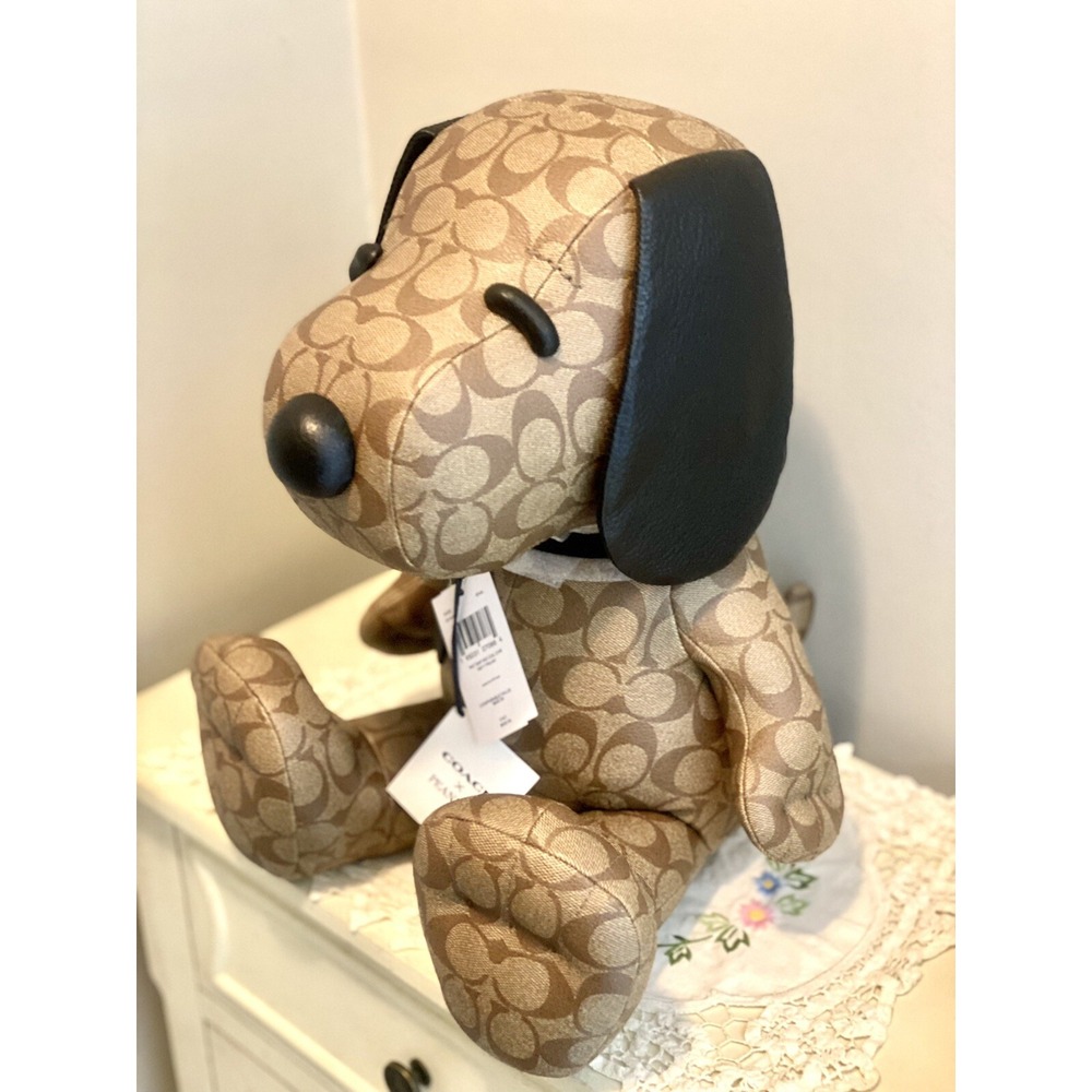 Coach X Peanuts Snoopy Large Leather Plush Doll Khaki Signature 5405 New